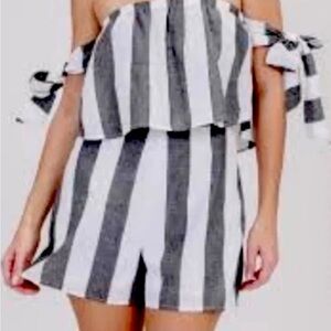 Women's Blu Boardwalk Romper Beach Off Shoulder 90’s Coastal Large